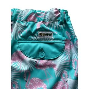 Tipsy Elves Womens Pants Cropped Teal Pink Flamingo Hook Loop Hems‎ Poly Spandex